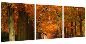 Obraz - Alej stromů na podzim (s hodinami) (90x30 cm)