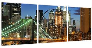 Obraz - Most s New Yorkem (s hodinami) (90x30 cm)
