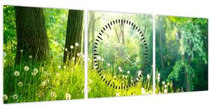 Obraz - Magická louka plná pampelišek (s hodinami) (90x30 cm)