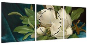 Obraz - Martin Johnson Heade, Giant Magnolias on a Blue Velvet Cloth, reprodukce (s hodinami) (90x30 cm)