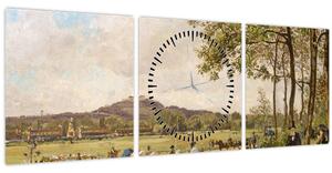 Obraz - French 19th Century, Race Course at Longchamps, reprodukce (s hodinami) (90x30 cm)