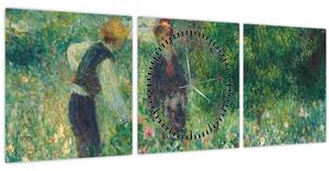 Obraz - Auguste Renoir, Picking Flowers, reprodukce (s hodinami) (90x30 cm)