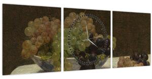 Obraz - Henri Fantin-Latour, Still Life with Grapes and a Carnation, reprodukce (s hodinami) (90x30 cm)