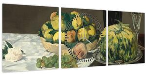 Obraz - Edouard Manet, Still Life with Melon and Peaches, reprodukce (s hodinami) (90x30 cm)