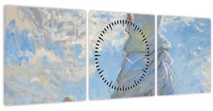 Obraz - Claude Monet, Woman with a Parasol - Madame Monet and Her Son, reprodukce (s hodinami) (90x30 cm)