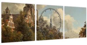 Obraz - Jan van der Heyden, View Down a Dutch Canal, reprodukce (s hodinami) (90x30 cm)