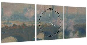 Obraz - Claude Monet, Waterloo Bridge, Gray Day, reprodukce (s hodinami) (90x30 cm)