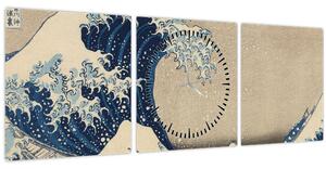 Obraz - Katsushika Hokusai, Under the Wave off Kanagawa, reprodukce (s hodinami) (90x30 cm)