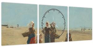 Obraz - Eugène Boudin, Women on the Beach at Berck, reprodukce (s hodinami) (90x30 cm)