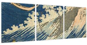 Obraz - Katsushika Hokusai, Fishing Boats at Choshi in Shimosa (Soshu Choshi), reprodukce (s hodinami) (90x30 cm)