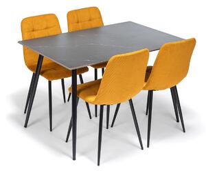 Noela Jídelní set CERAMON 120 černý + 4x židle ARIA žlutá