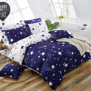 7dílné bavlněné povlečení na 2 postele 140×200/70×90 – hvězdy modro-bílé (noční obloha) + prostěradlo zdarma | 100% bavlna, zapínání na knoflíky