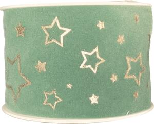 Vánoční stuha sametová VELUTTO STARS zelená 40mm x 2m