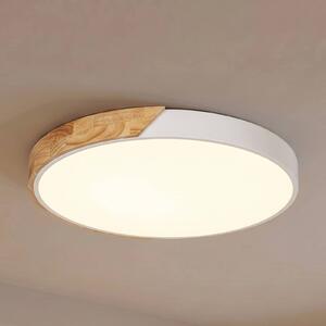 PRIOS LED stropní svítidlo Lynorri, Ø 52 cm, bílé, dekor dřeva, Bílá / opál, Obývací pokoj / jídelna, Plast, Moderní