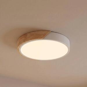 PRIOS LED stropní svítidlo Lynorri, Ø 32 cm, bílé, dekor dřeva, Bílá / opál, Obývací pokoj / jídelna, Plast, Moderní