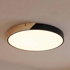 PRIOS LED stropní svítidlo Lynorri, Ø 52 cm, černé, dekor dřeva, Černá, Obývací pokoj / jídelna, Plast, Moderní