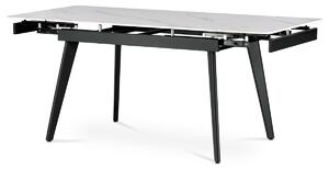 Jídelní stůl 120+30+30x80 cm, keramická deska bílý mramor, kov, černý matný lak - HT-405M WT