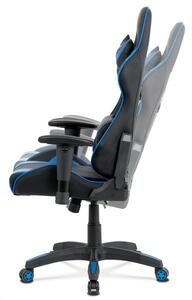Kancelářská židle, modrá+černá ekokůže, houpací mech., plastový kříž KA-F03 BLUE