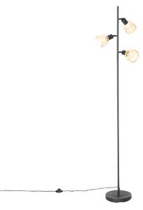 Orientální stojací lampa černá s bambusovými 3 světly - Rayan