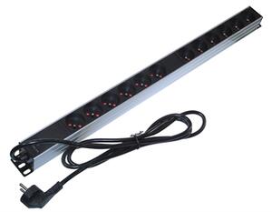 Napájecí lišta do racku B2025 19" panel 1U, 12 zásuvek svislá, 2m