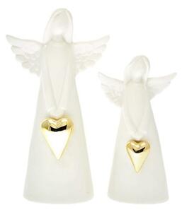 Porcelánový anděl se zlatým srdcem – malý, 15 cm