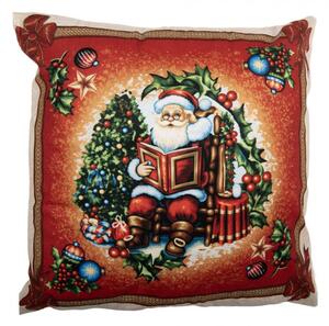 Červený povlak na polštář se Santa Clausem s knihou – 45x45 cm