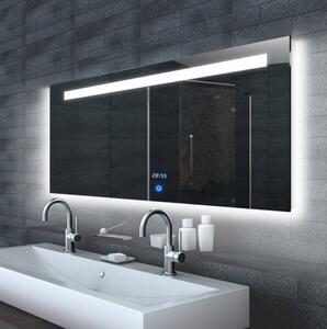 LED zrcadlo MALENA 160x65 cm s hodinami a horním osvětlením