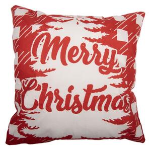 Červeno-bílý povlak na polštář s vánočním motivem kostek a stromku Merry Christmas – 45x45 cm