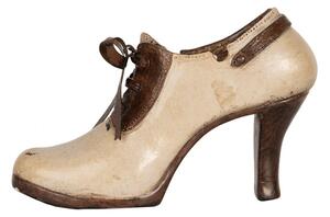 Dekorace ve vintage stylu béžovo-hnědá bota na podpatku s patinou III – 19x7x12 cm