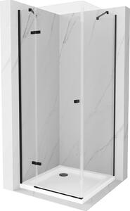 Mexen Roma, sprchový kout s 1-křídlými dveřmi 80 (dveře) x 80 (stěna) cm, 6mm čiré sklo, černý profil, slim sprchová vanička 5cm bílá s černým sifonem, 854-080-080-70-00-4010B