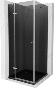 Mexen Roma, sprchový kout s křídlovými dveřmi 80 (dveře) x 80 (stěna) cm, 6mm šedé sklo, chromový profil + slim sprchová vanička černá + chromový sifon, 854-080-080-01-40-4070