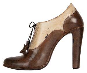 Dekorace ve vintage stylu hnědo-béžová bota na podpatku s patinou II – 22x8x17 cm