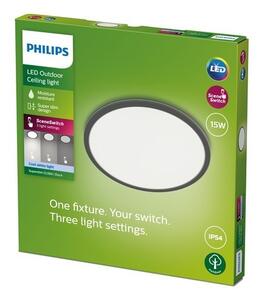 Philips 8719514418011 Superslim LED Stropní venkovní světlo | Teplá bílá | Černá | 15W