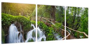 Obraz - Plitvická jezera (s hodinami) (90x30 cm)