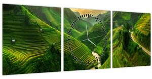Obraz - Rýžové terasy Mu Cang Chai (s hodinami) (90x30 cm)