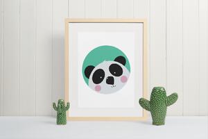 Panda plakát (21x30cm) A4, Plakát do dětského pokoje, Plakát se zvířátkem, Ručně kreslený obrázek, Plakát na zeď pokojíčku Barva: Zelená