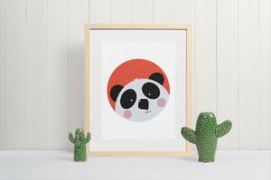 Panda plakát (21x30cm) A4, Plakát do dětského pokoje, Plakát se zvířátkem, Ručně kreslený obrázek, Plakát na zeď pokojíčku Barva: Červená