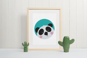 Panda plakát (21x30cm) A4, Plakát do dětského pokoje, Plakát se zvířátkem, Ručně kreslený obrázek, Plakát na zeď pokojíčku Barva: Limeta