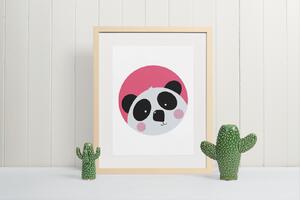 Panda plakát (21x30cm) A4, Plakát do dětského pokoje, Plakát se zvířátkem, Ručně kreslený obrázek, Plakát na zeď pokojíčku Barva: Červená