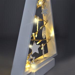 SOLIGHT LED dřevěný vánoční stromek s ozdobami, 15LED, přírodní dřevo, 37cm, 2x AA