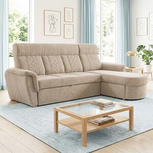 Sedací souprava BOSTON 255x175 cm | EXTRA VYSOKÝ sedák a záda | rozkládací s úložným prostorem | béžová