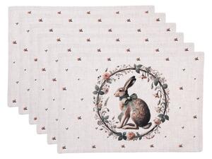 Sada 6 bavlněných prostírek se zajícem s mašlí Vintage Ears – 48x35 cm
