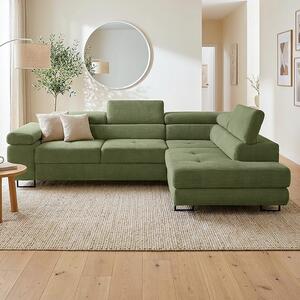 Sedací souprava GREIZ | 275x203 cm | pravá | rozkládací + úložný prostor | lincol 37D olivová zelená | 3D manšestr