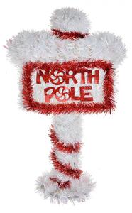 Vánoční dekorace červeno-bílá cedule North Pole – 20x5x36 cm