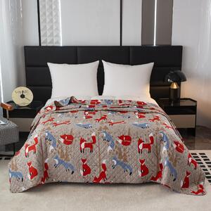 Přehoz na postel se vzorem ČERVENÁ LIŠKA hnědý Rozměr: 220 x 240 cm