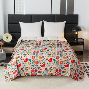 Přehoz na postel se vzorem RETRO PTÁČEK barevný Rozměr: 220 x 240 cm