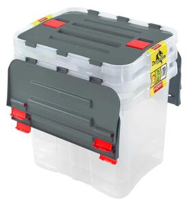 SADA 3x Úložný box DRAGON 24 l šedá/čirá