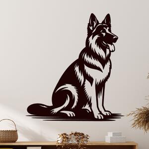 Dřevo života | Dřevěný obraz sedícího Německého ovčáka | Rozměry (cm): 37x40 | Zvolte barvu dekoru: Černá