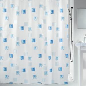 Spirella sprchový závěs MILANO, motiv čtverců, bílo-modrý, 180 x 200 cm, polyester
