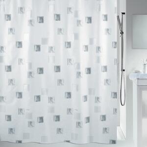 Spirella sprchový závěs MILANO, motiv čtverců, bílo-stříbrný, 180 x 200 cm, polyester
